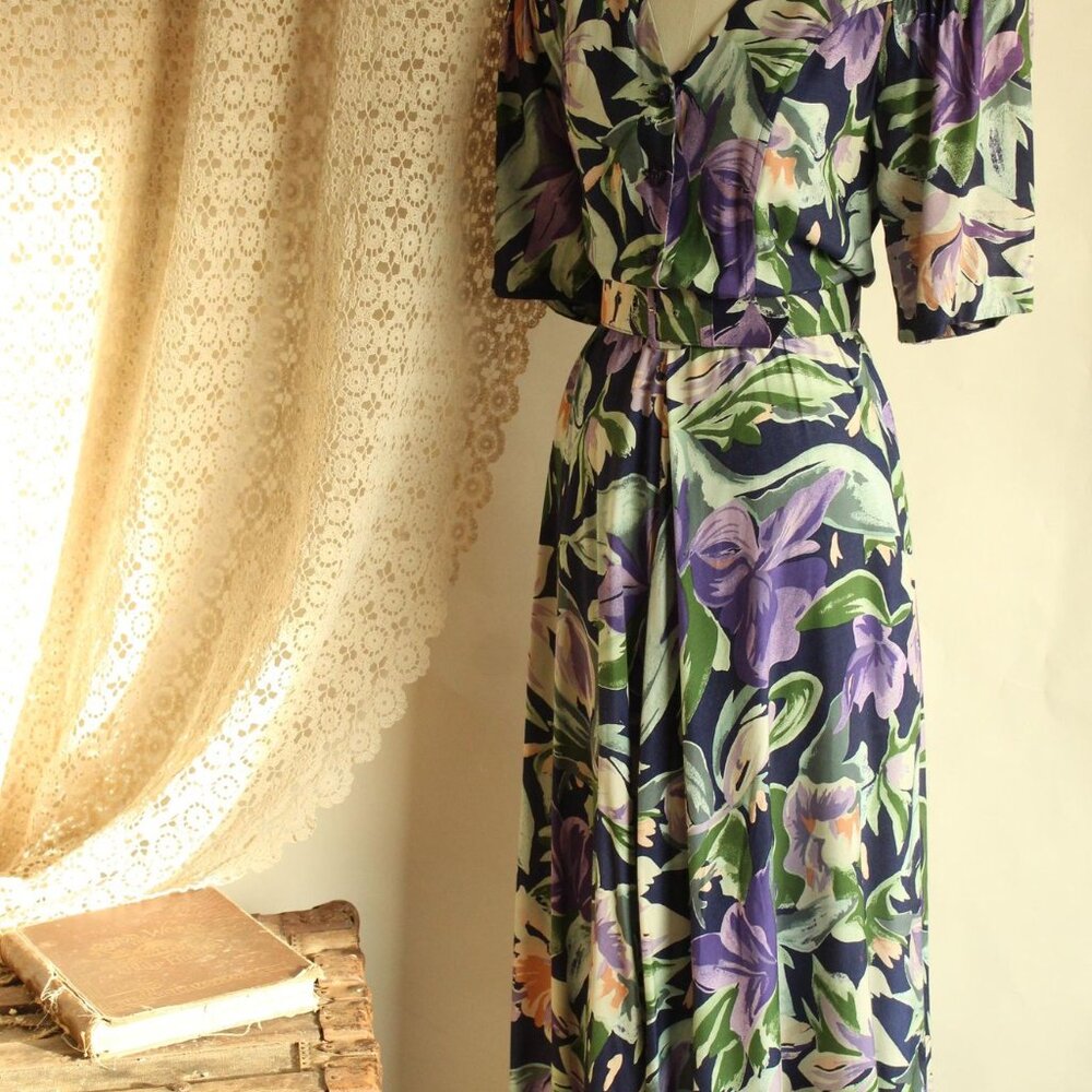Vintage 1980's Dress with Pockets and Belt, Ed Michaels by Melanie Drucher - Picture 9 of 15